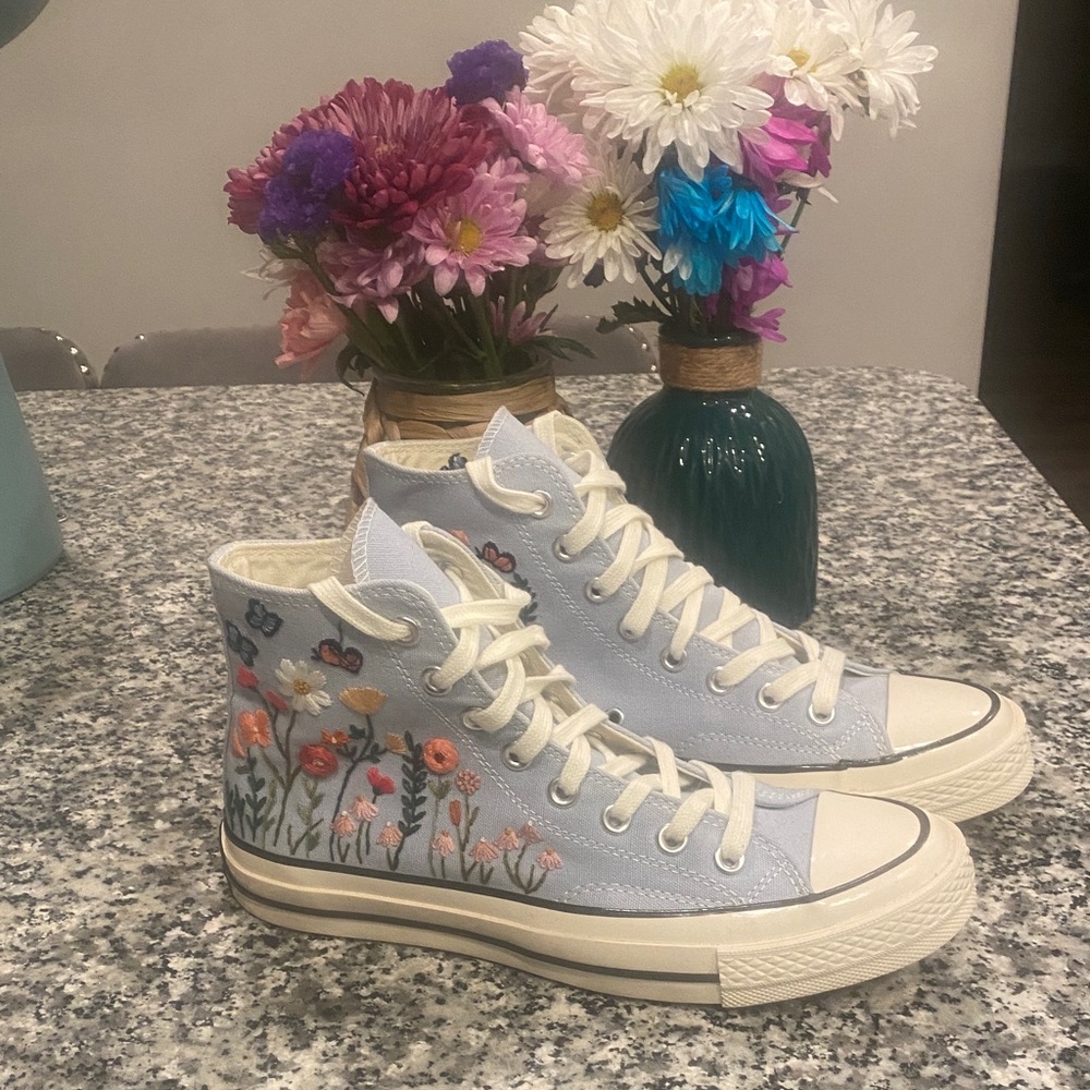 CONVERSE ALL STAR embroidered flowers & butterflies high top sneakers